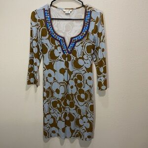 Boden embellished neck jersey dress‎ tunic blue brown